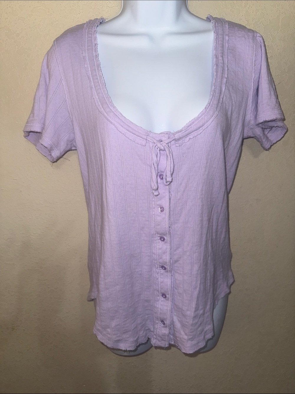 aerie Light Lavender Short Sleeve Button-Front Top